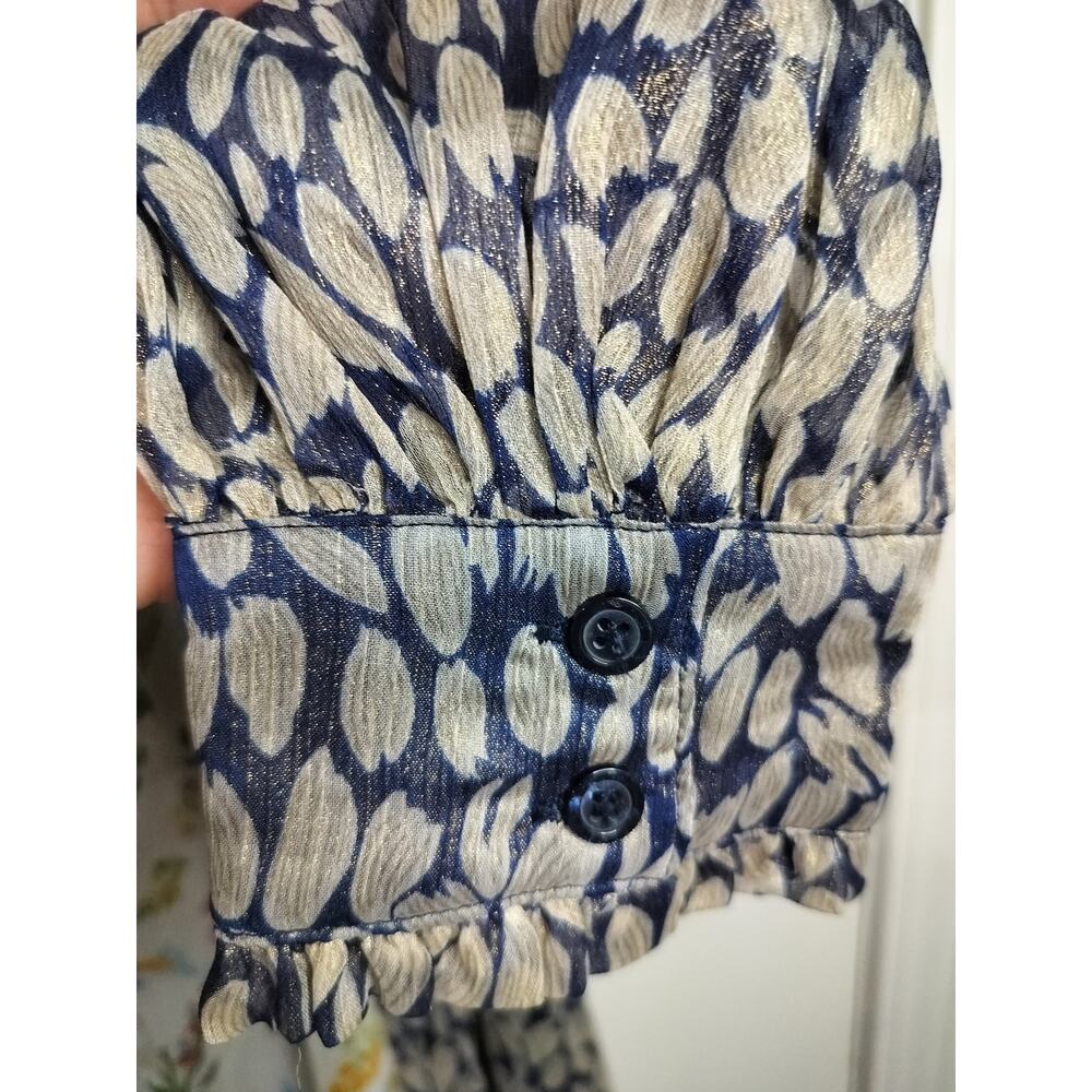 5555)Current Air M Mix Print Cottagore Metallic Floral Long Sleeve Midi Dress - Picture 8 of 11